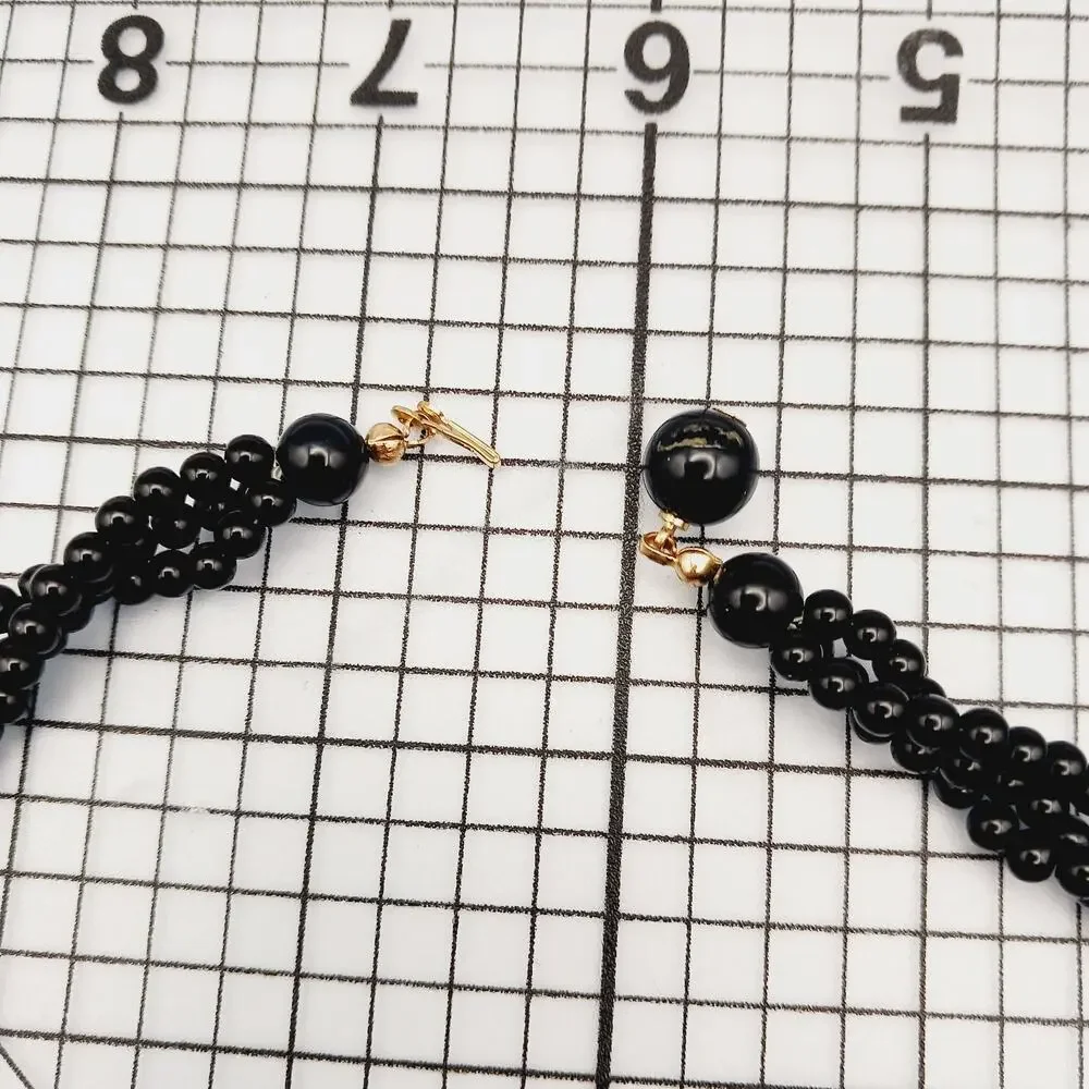 Necklace VTG Beaded Black Gold Cluster Bib Statement Retro Formal Cocktail 90s